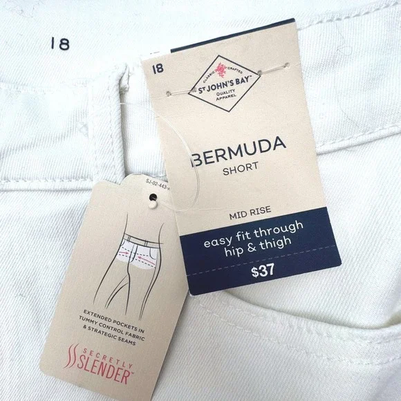 ST JOHN'S BAY NWT Womens 18 White Denim Bermuda Shorts Secretly Slender Mid Rise - Picture 4 of 9